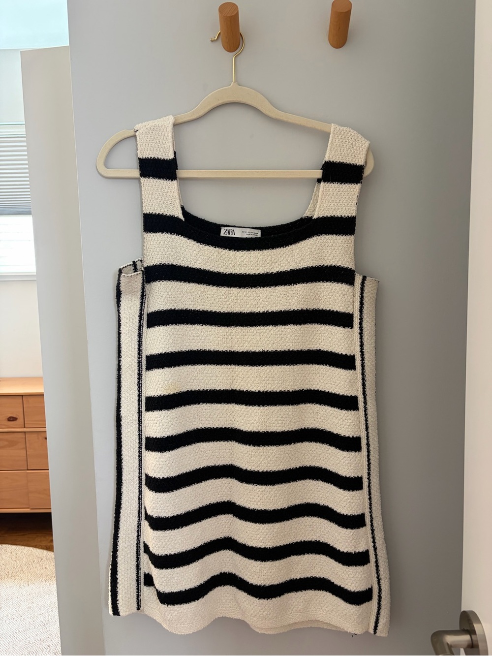 Zara Black and Cream Striped Knit Top